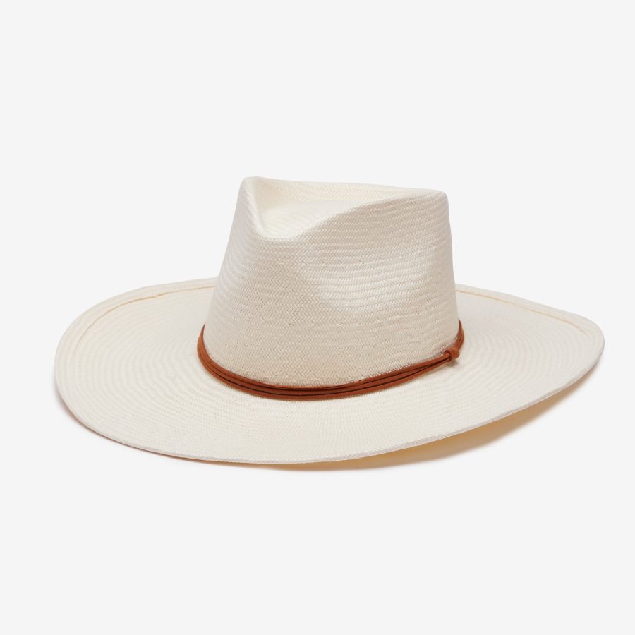 Aster Straw Wide Brim Sun Hat with Handwoven Finish - Ivory