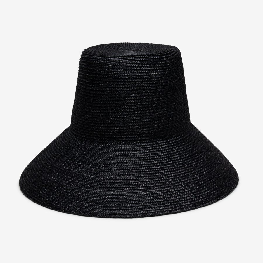 Airy Reed Wide Brim Sun Hat in Wheat Straw - Black